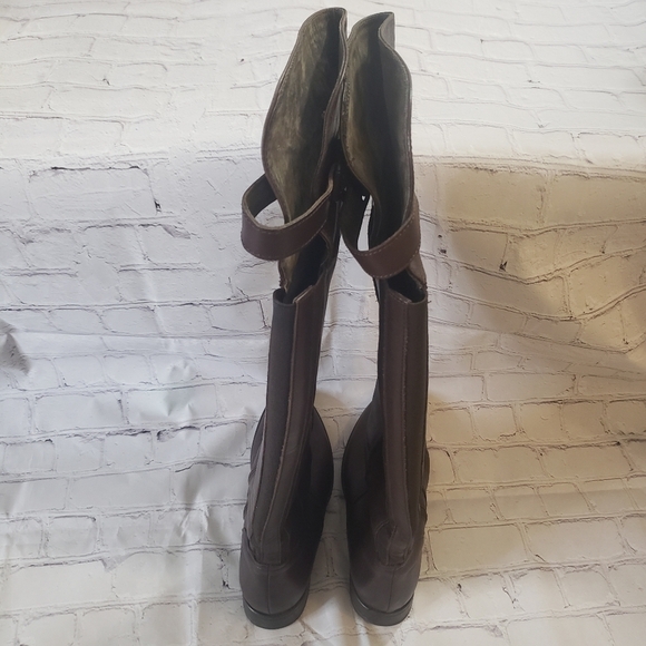 Aldo Tall Riding Boots Brown Leather Zippered Pull On Womens Size 37 US Size 6.5 - Picture 6 of 9